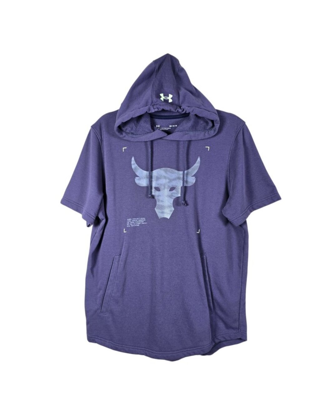 Under Armour Project Rock Mens Purple Terry Short Sleeve Pullover Hoodie Shirt M